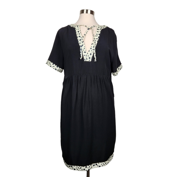 Lucky & Blessed NWT Black Cream V-Neck Cowprint Dress Women's Size Small - Picture 2 of 9